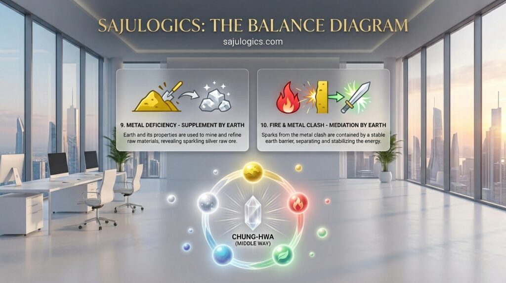 Final logic cards and central "Chung-Hwa" balance diagram for sajulogics.com.